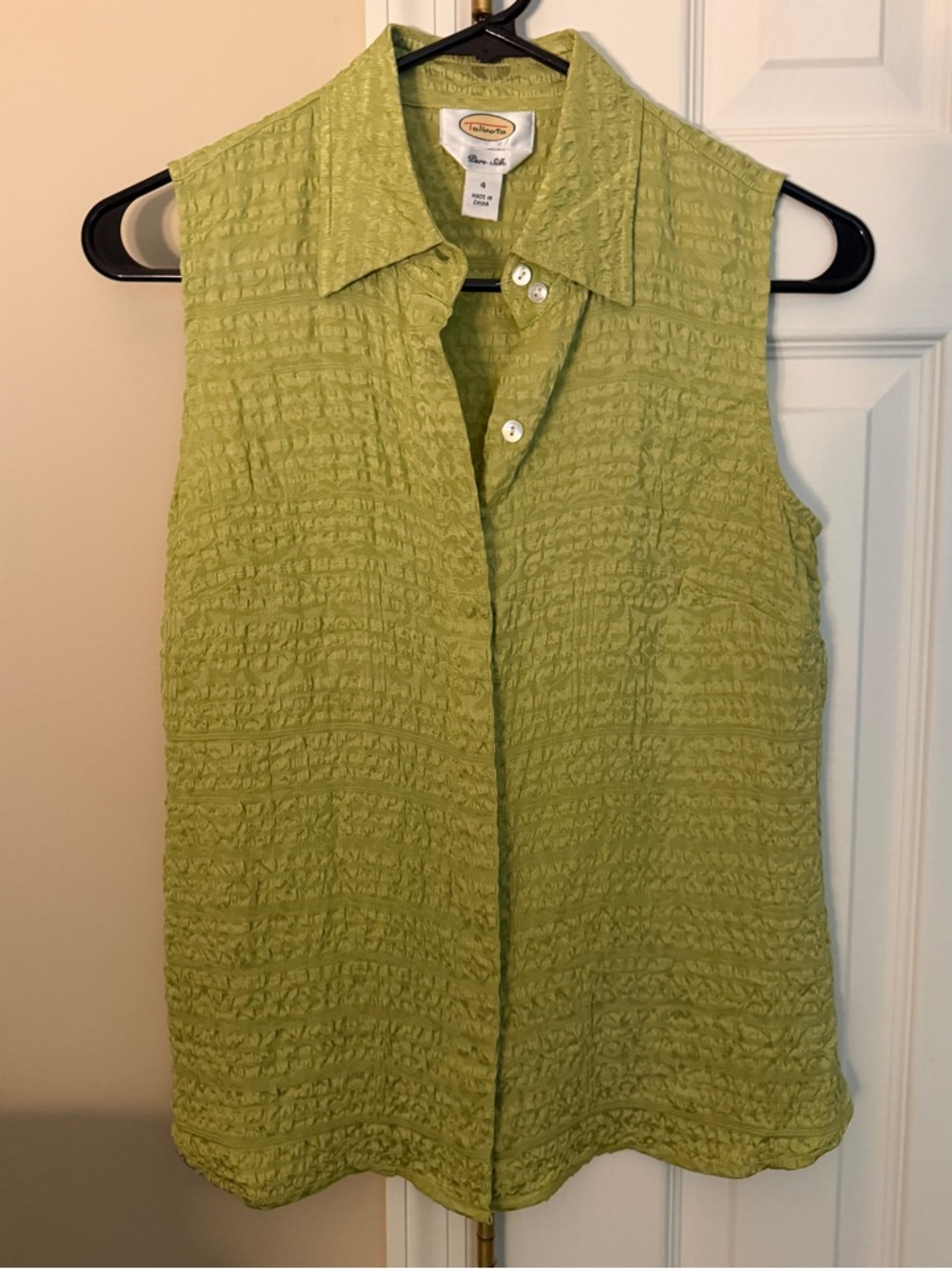 Talbots Lime Green Sleeveless Textured Button-Front Blouse